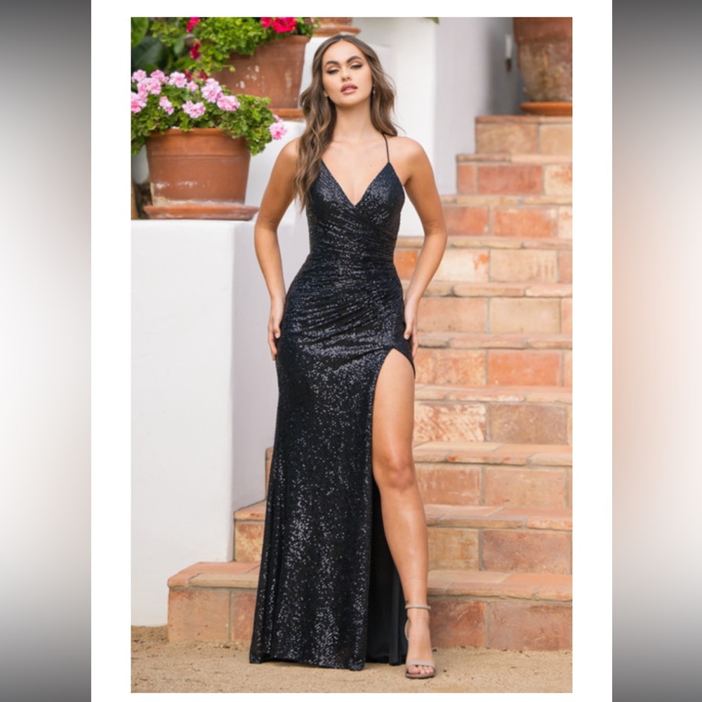 Black Sequin Prom Dress w/ Slit